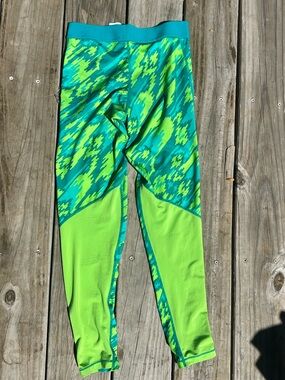 Nike Dri-Fit Girls Vibrant Green & Teal Patterned Athletic Leggings Large
